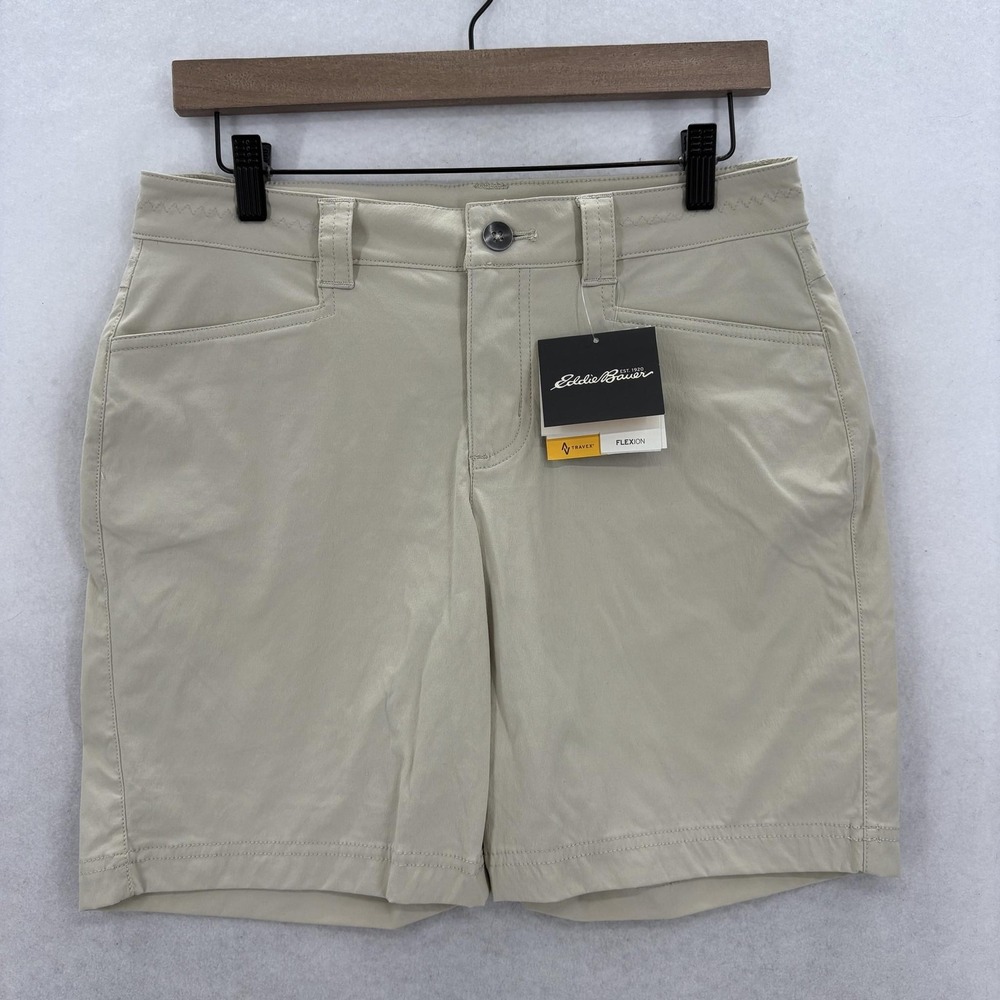 Eddie Bauer Travex Flexion Shorts Womens 6 Beige Stretch Hiking Outdoor Chino
